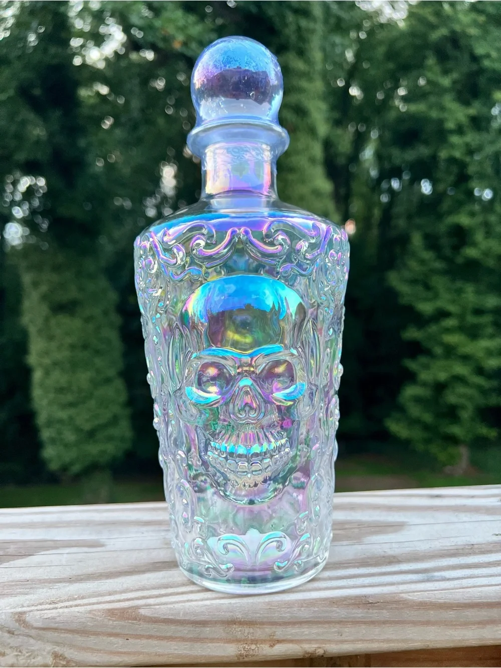 Iridescent Glass Decanter w/skull design